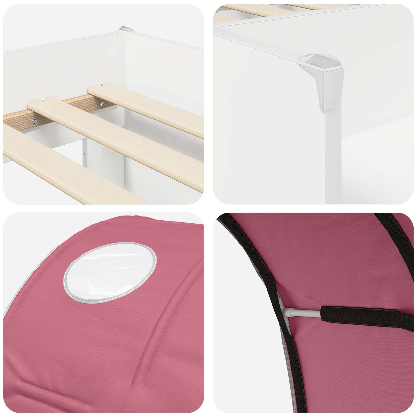 Letto Alto per Bambini con Tunnel 3 pz Bianco e Rosa | homemem39
