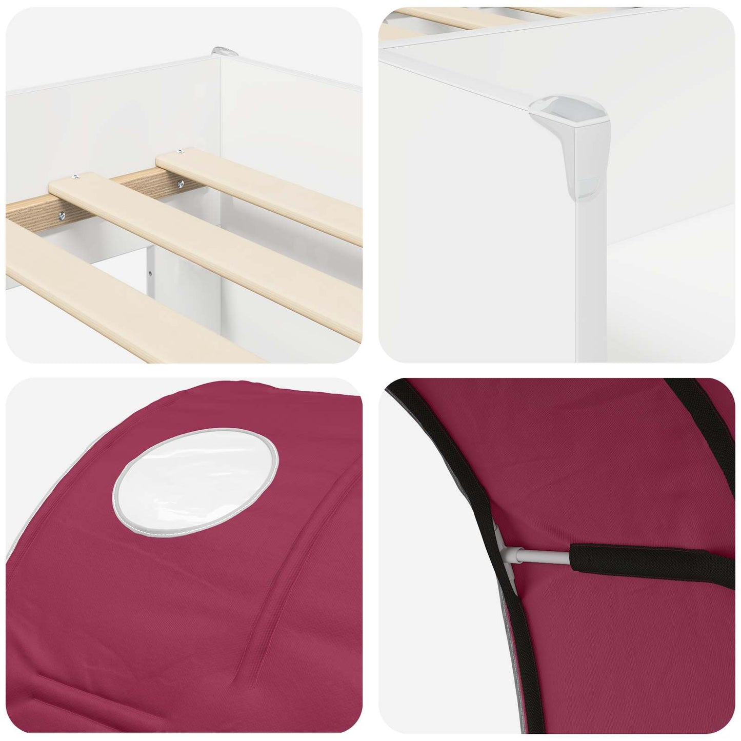 Letto Alto per Bambini con Tunnel 3 pz Bianco e Rosso | homemem39