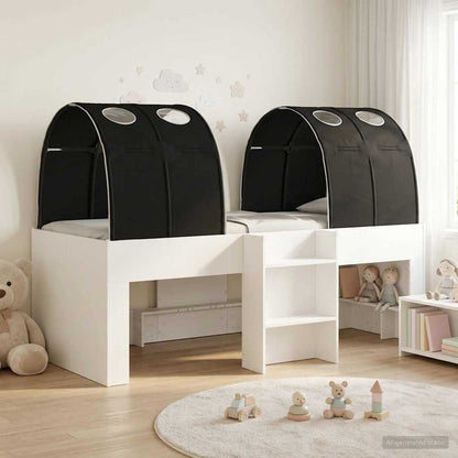 Letto Alto per Bambini con Tunnel 3 pz Bianco e Nero | homemem39