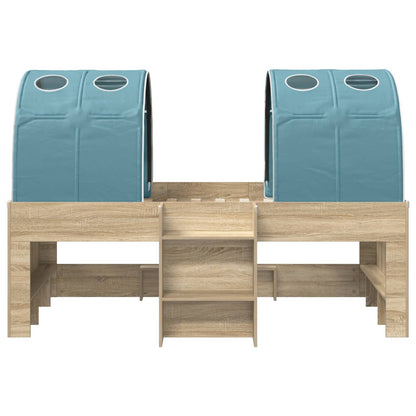 Letto Alto per Bambini con Tunnel 3 pz Rovere Sonoma e Azzurro | homemem39