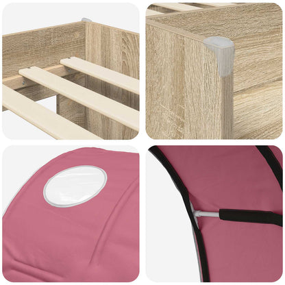 Letto Alto per Bambini con Tunnel Rovere Sonoma e Rosa | homemem39