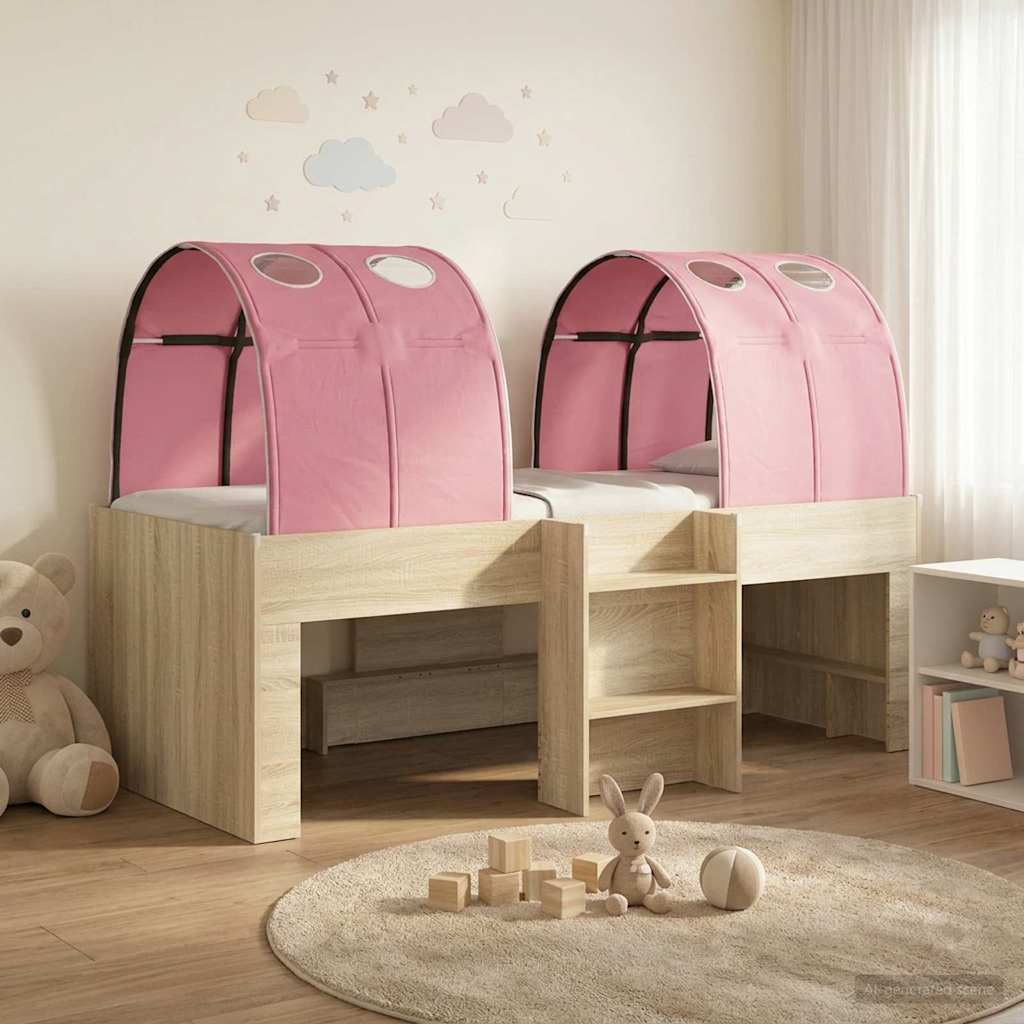 Letto Alto per Bambini con Tunnel Rovere Sonoma e Rosa | homemem39