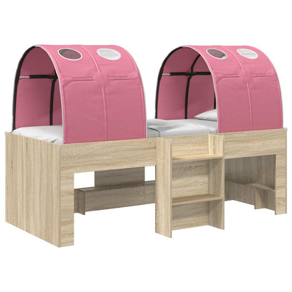 Letto Alto per Bambini con Tunnel Rovere Sonoma e Rosa | homemem39