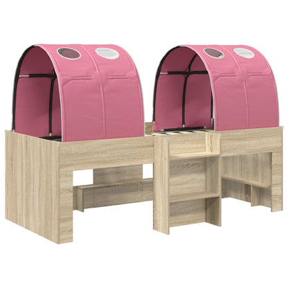 Letto Alto per Bambini con Tunnel Rovere Sonoma e Rosa | homemem39