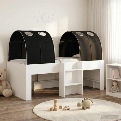 Letto con Tunnel 3 pz Bianco e Nero Legno ingegnerizzato