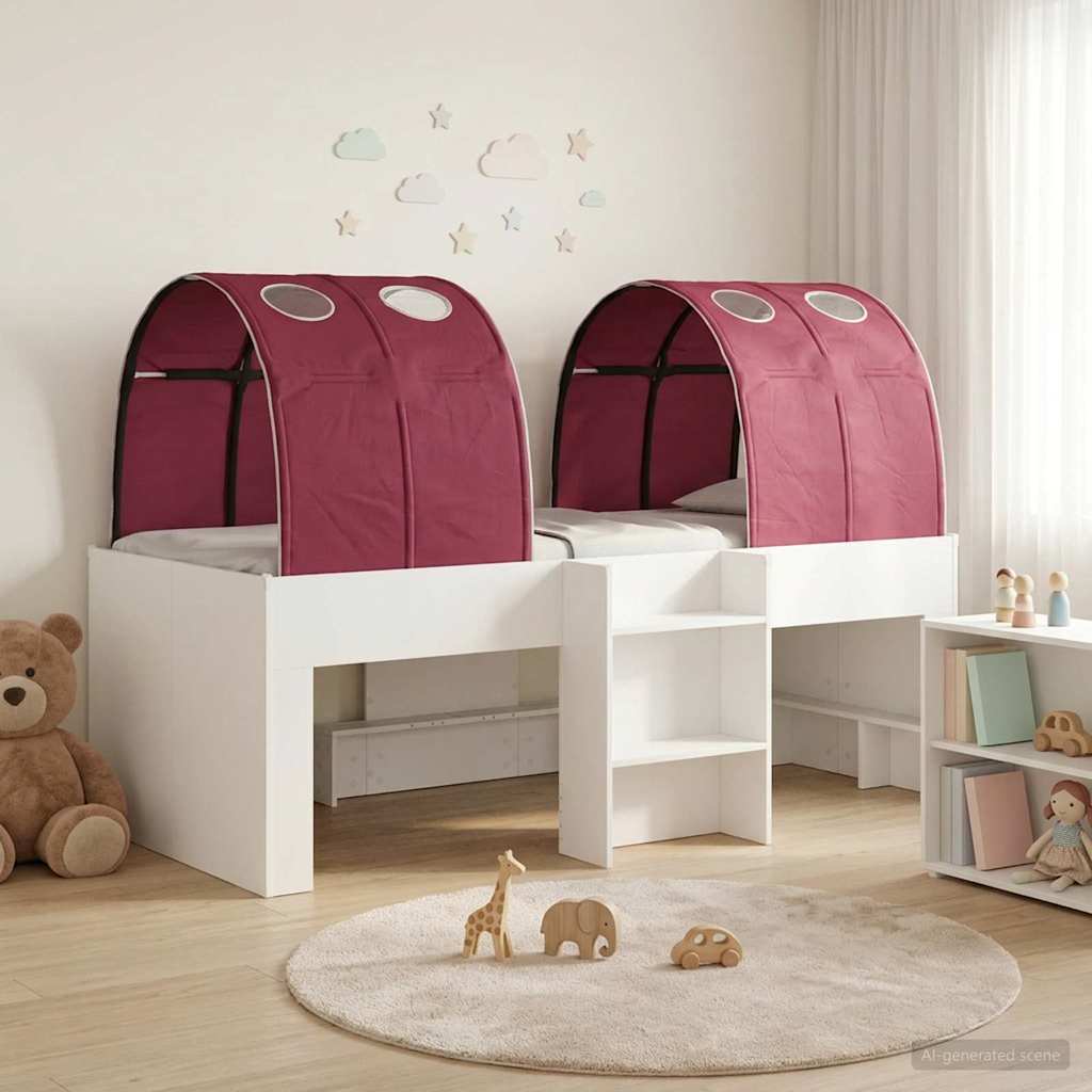 Letto con Tunnel 3 pz Bianco e Rosso Legno ingegnerizzato | homemem39