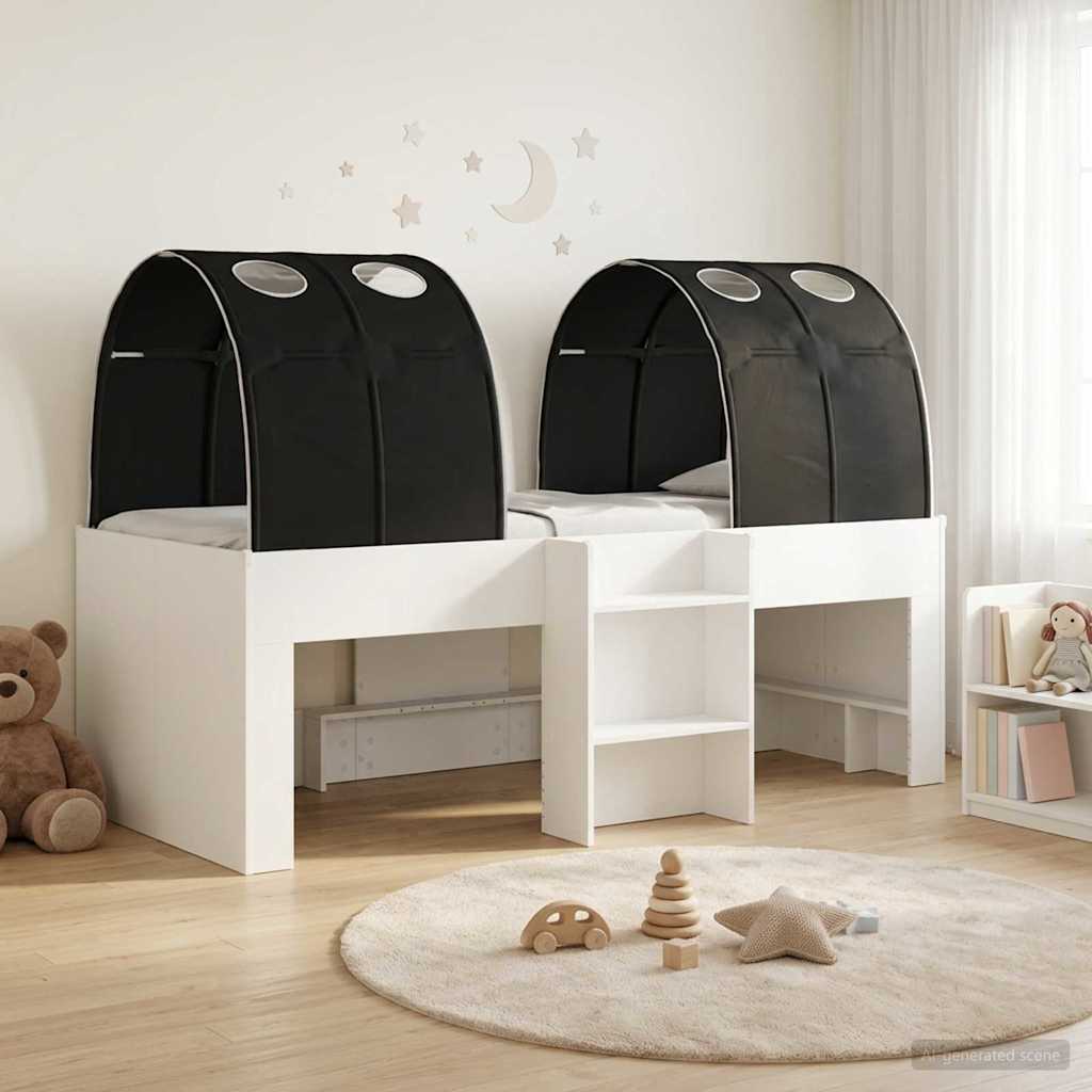 Letto con Tunnel 4 pcs Bianco e Nero Legno ingegnerizzato | homemem39