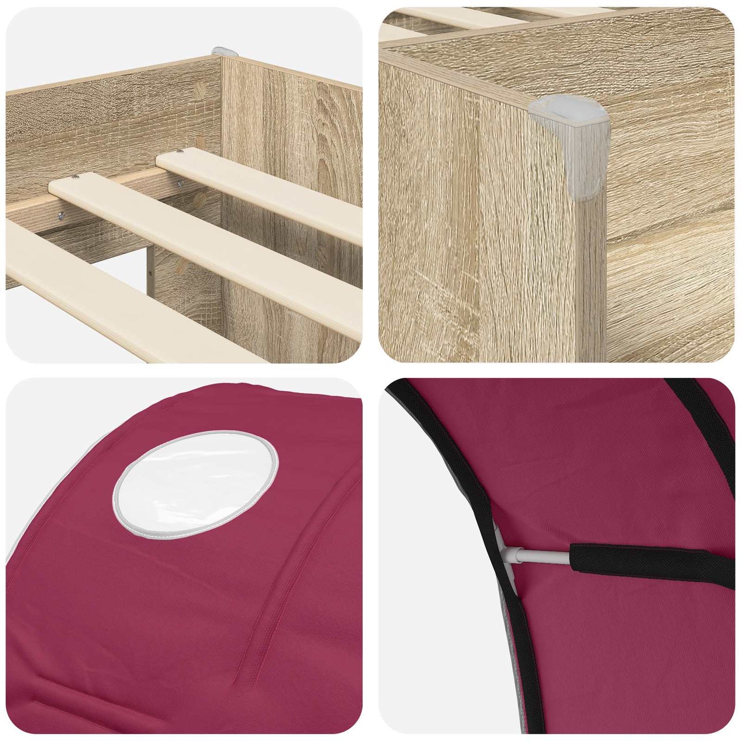Letto con Tunnel 3 pz Rovere Sonoma e Rosso | homemem39