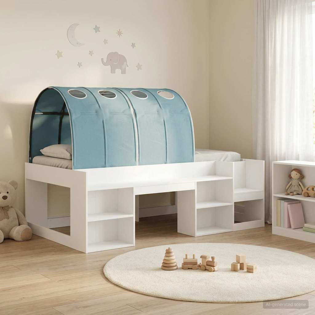Letto con Tunnel 3 pz Bianco e azzurro Legno ingegnerizzato | homemem39
