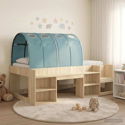 Letto con Tunnel con lo scaffale 3 pz Sonoma e Azzurro Chiaro | homemem39