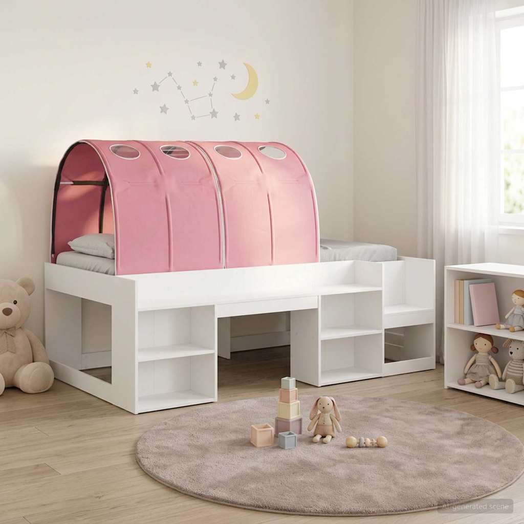 Letto alto per bambini con storage 3 pz Bianco e Rosa | homemem39