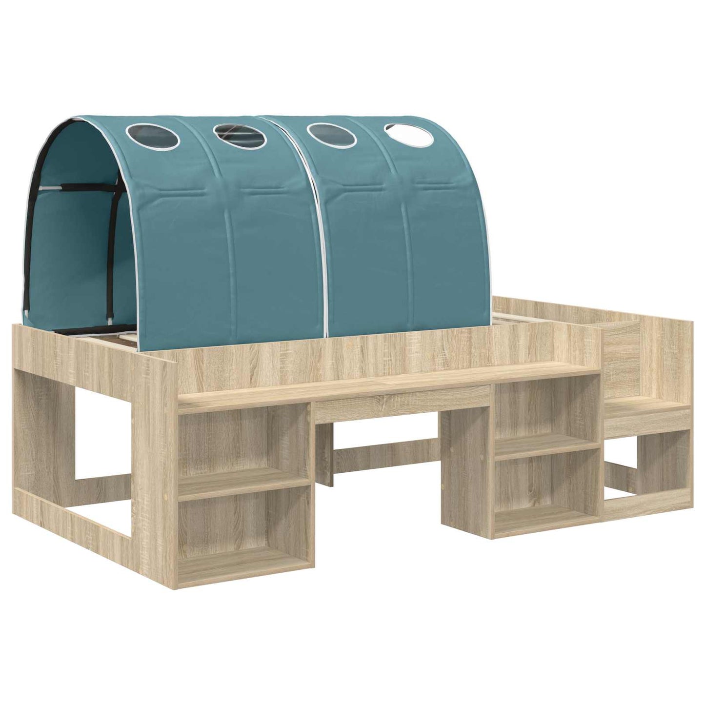 Letto alto per bambini con storage 3 pz Rovere Sonoma e Azzurro | homemem39