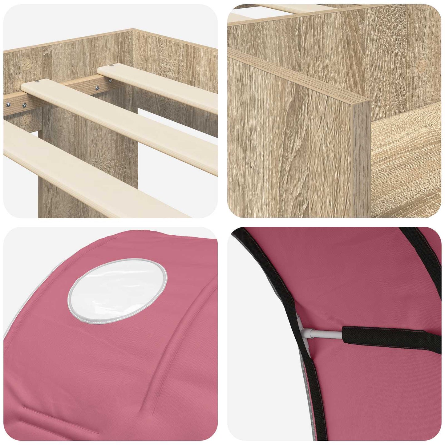 Letto alto per bambini con storage 3 pz Rovere Sonoma e Rosa | homemem39