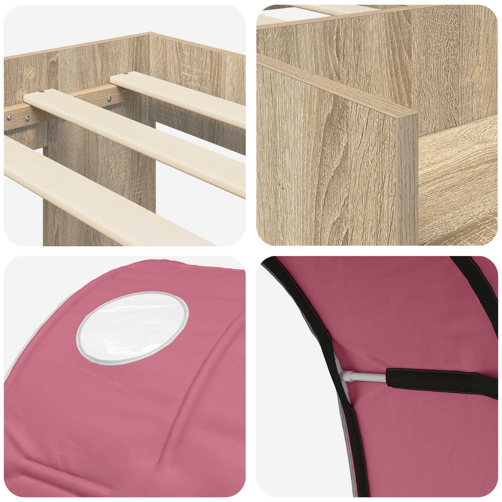 Letto alto per bambini con storage 3 pz Rovere Sonoma e Rosa | homemem39