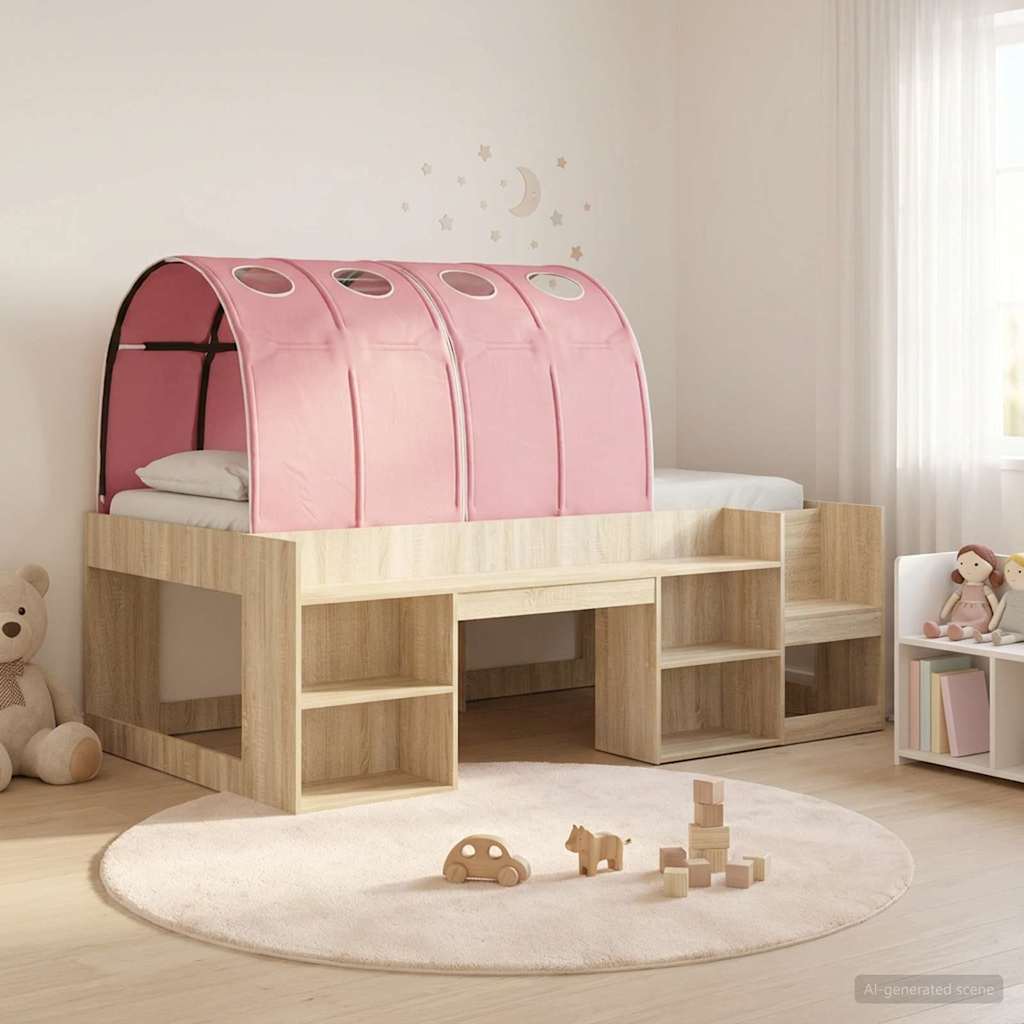 Letto alto per bambini con storage 3 pz Rovere Sonoma e Rosa | homemem39