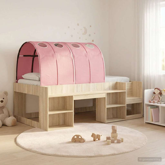 Letto alto per bambini con storage 3 pz Rovere Sonoma e Rosa | homemem39
