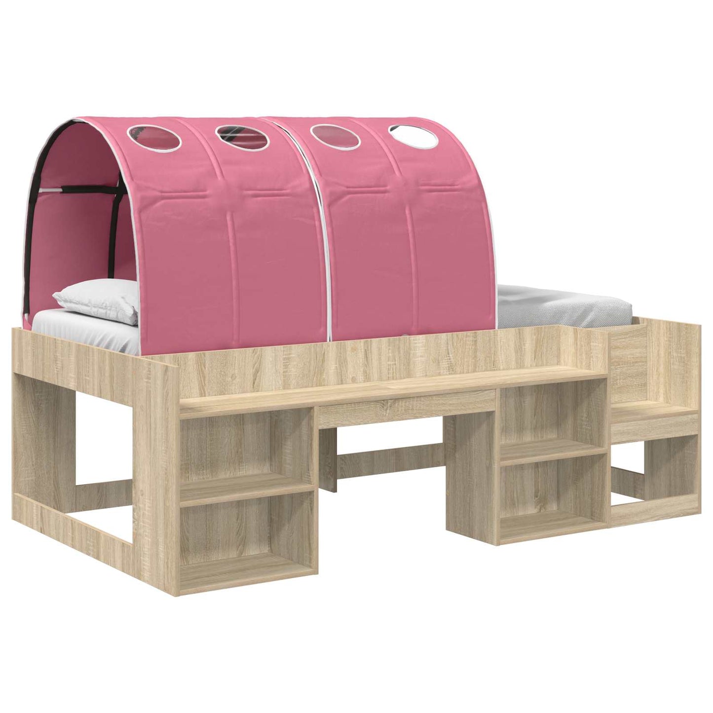 Letto alto per bambini con storage 3 pz Rovere Sonoma e Rosa | homemem39