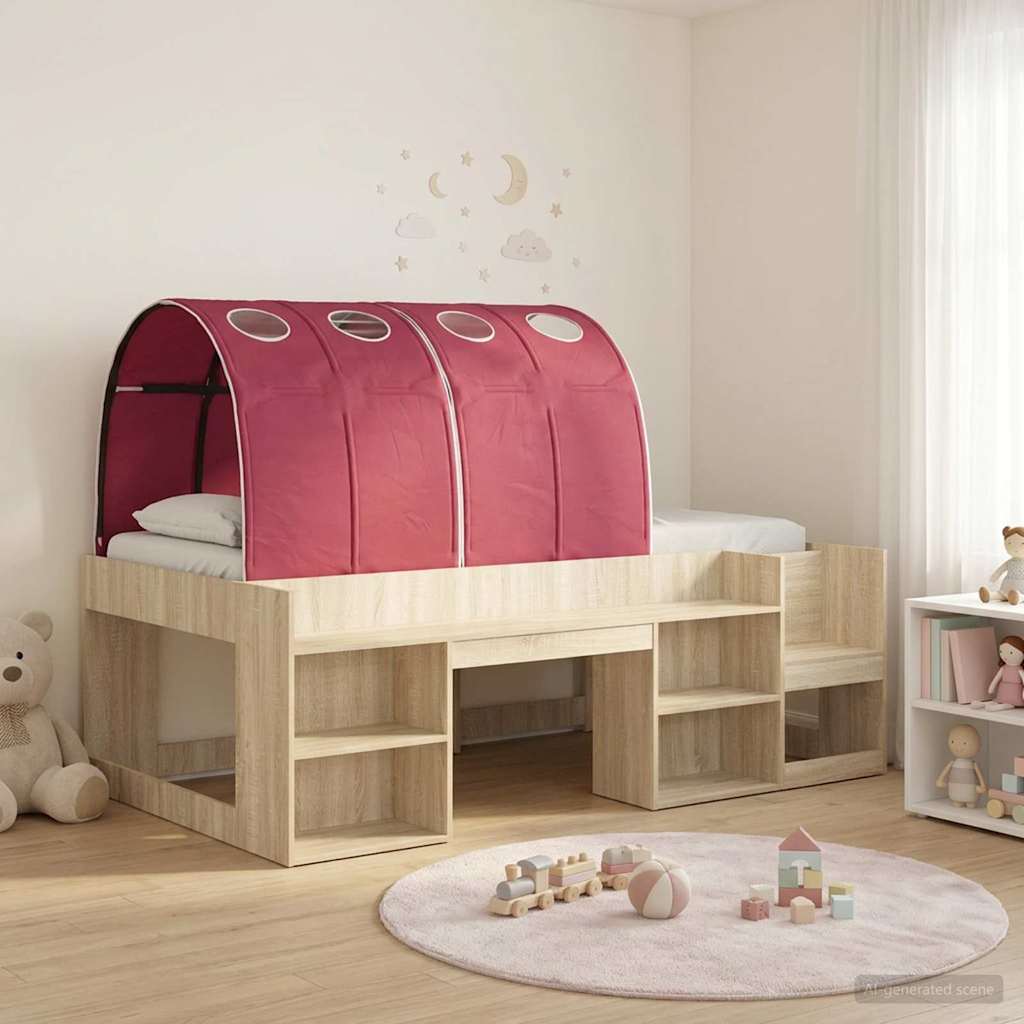 Letto alto per bambini con storage 3 pz Rovere Sonoma e Rosso | homemem39