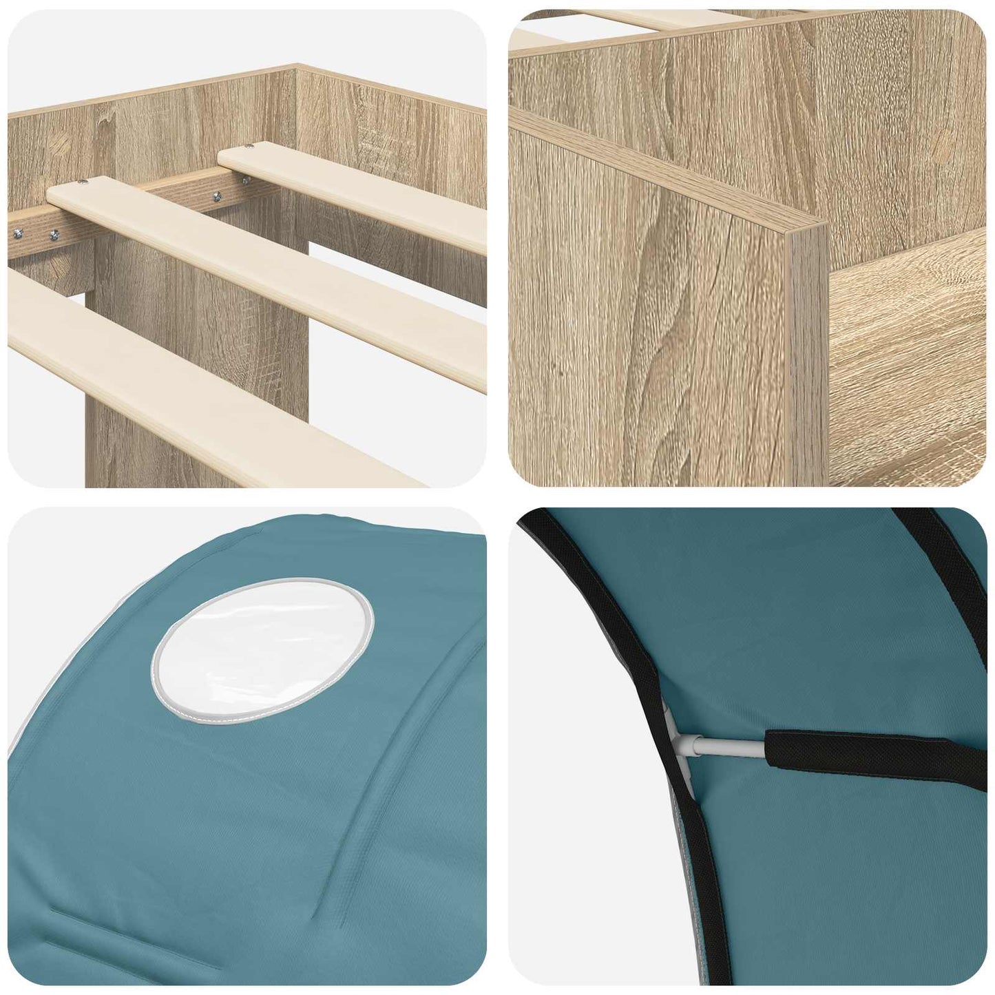 Letto con Tunnel con lo scaffale 3 pz Rovere Sonoma e Azzurro | homemem39