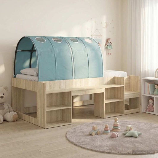 Letto con Tunnel con lo scaffale 3 pz Rovere Sonoma e Azzurro | homemem39