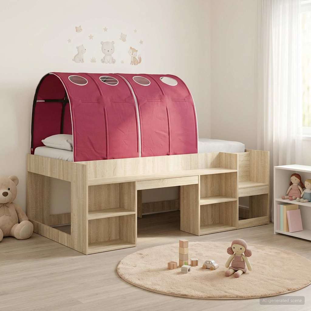 Letto con Tunnel con lo scaffale 3 pz Rovere Sonoma e Rosso | homemem39