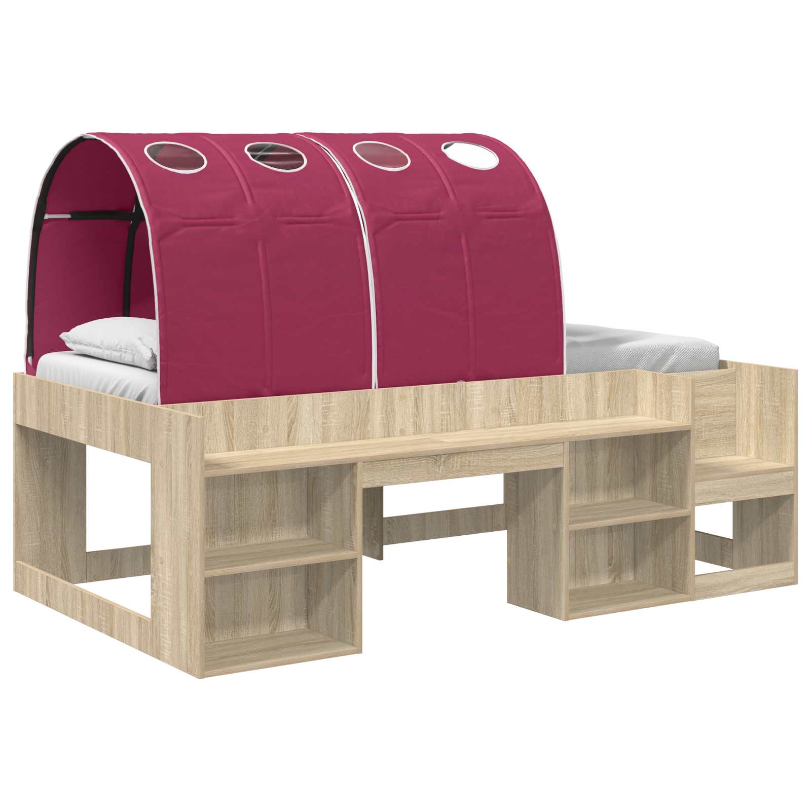 Letto con Tunnel con lo scaffale 3 pz Rovere Sonoma e Rosso | homemem39