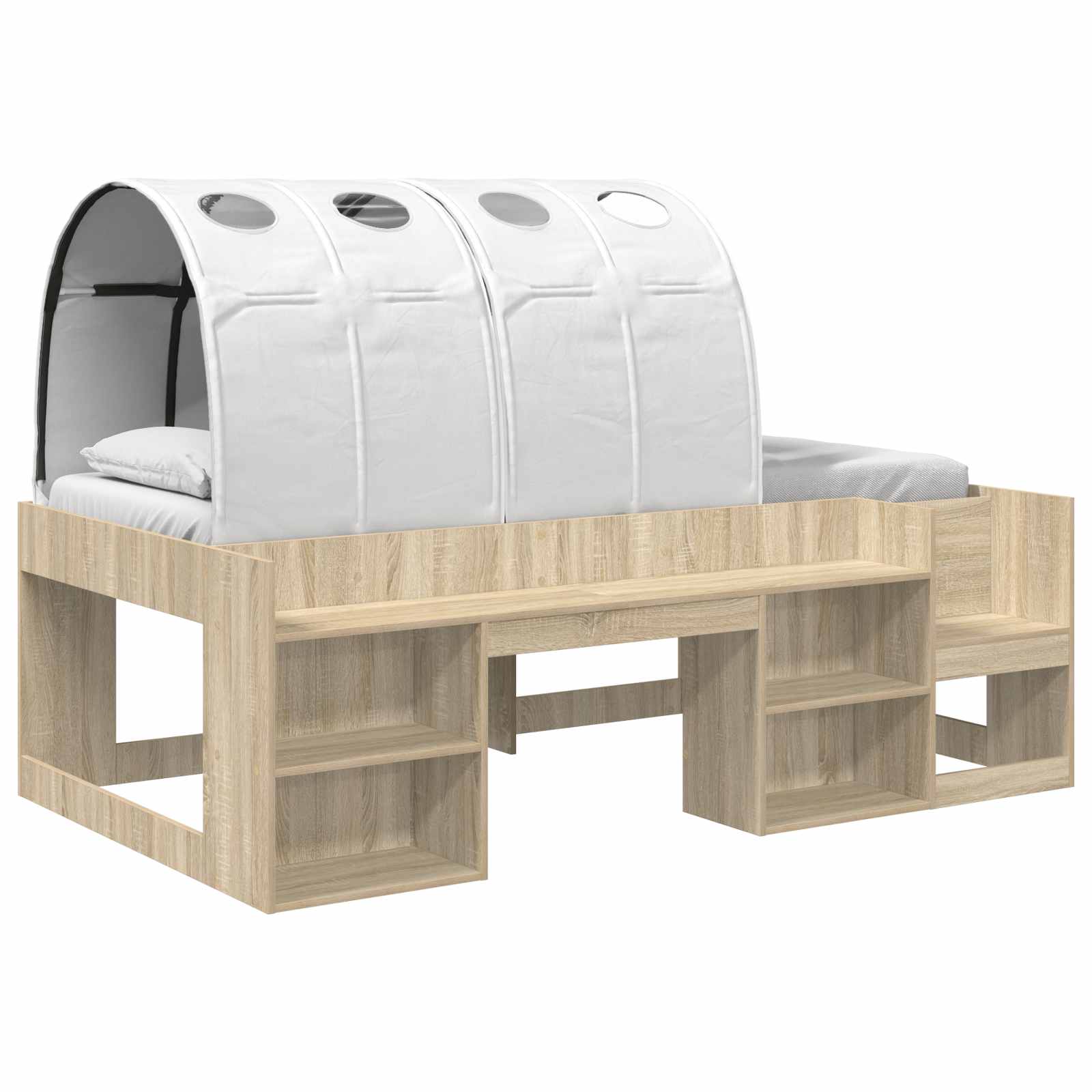 Letto con Tunnel con lo scaffale 3 pz Rovere Sonoma e Bianco | homemem39