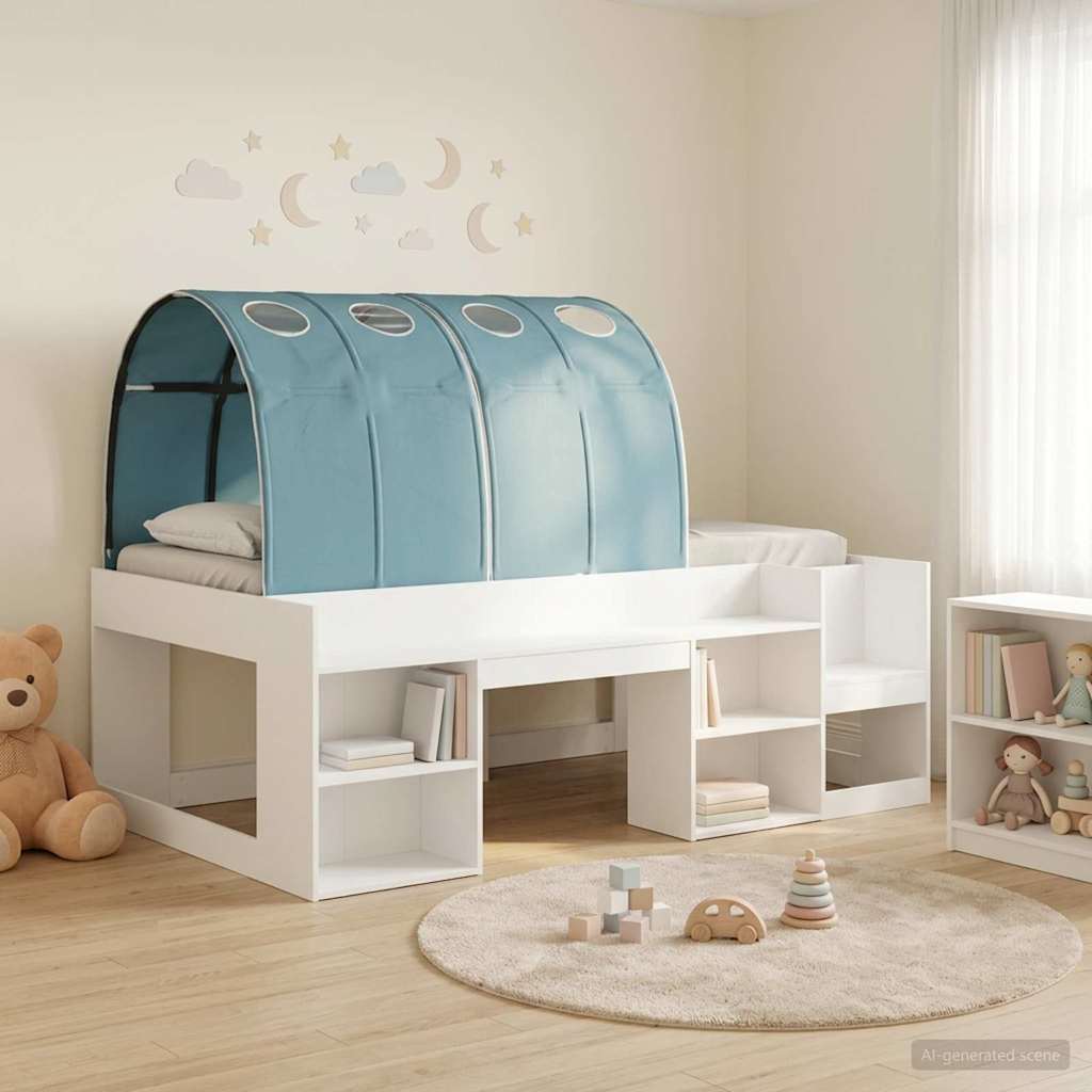 Letto con Tunnel 3 pz Bianco e azzurro Legno multistrato | homemem39