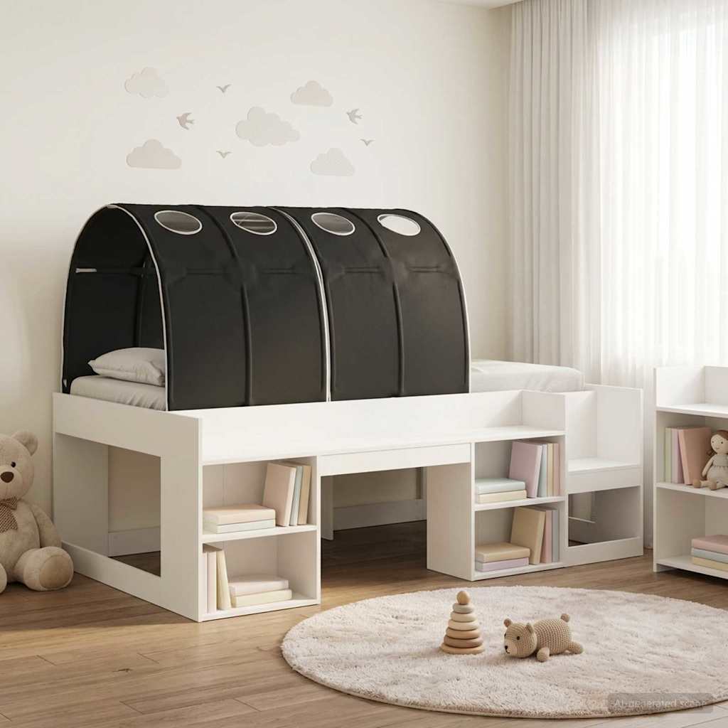 Letto con Tunnel 3 pz Bianco e Nero Legno multistrato | homemem39