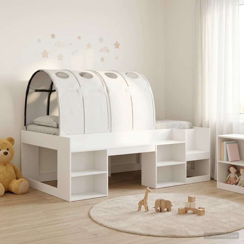 Letto con Tunnel con lo scaffale 3 pz Bianco Legno multistrato | homemem39