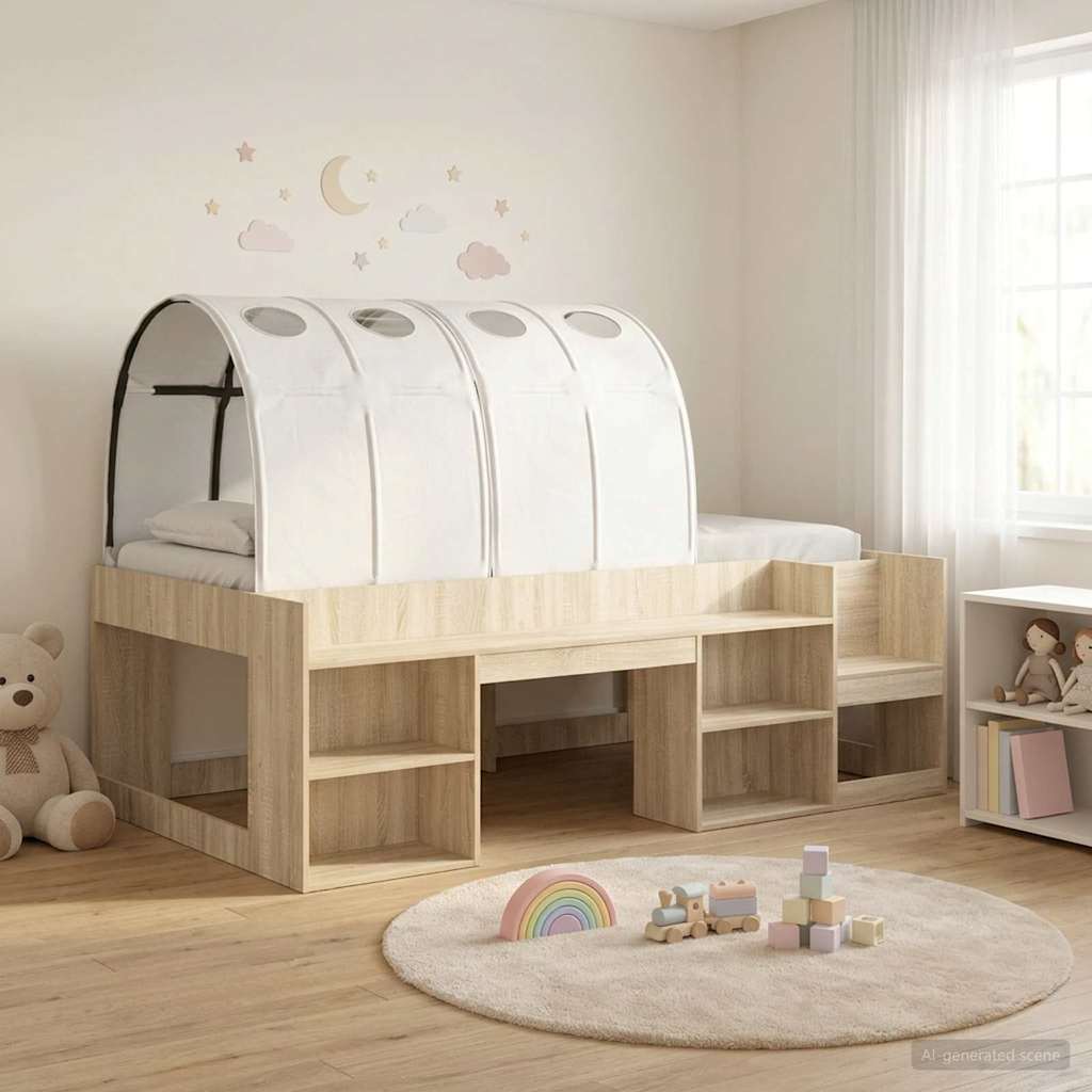 Letto con Tunnel 3 pz Rovere Sonoma e Bianco Legno multistrato | homemem39