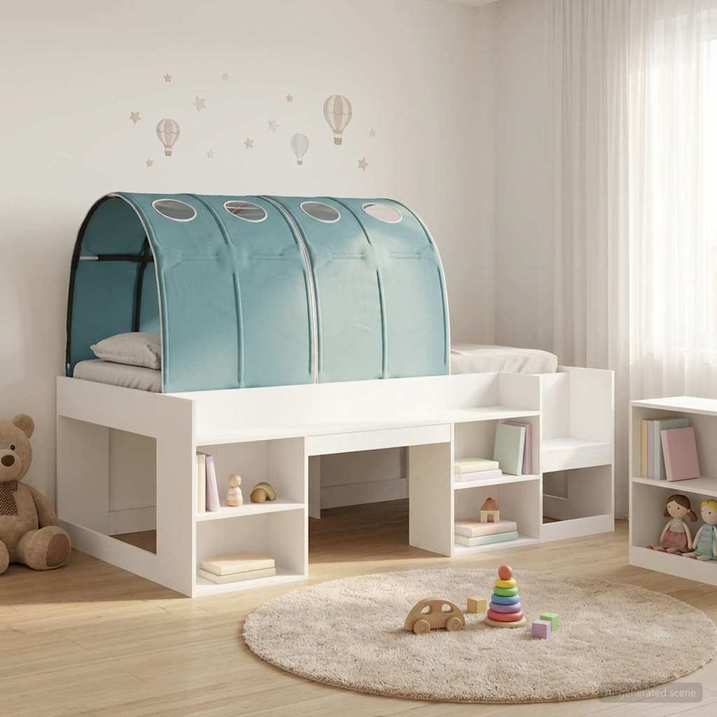 Letto con Tunnel 3 pz Bianco e azzurro Legno multistrato