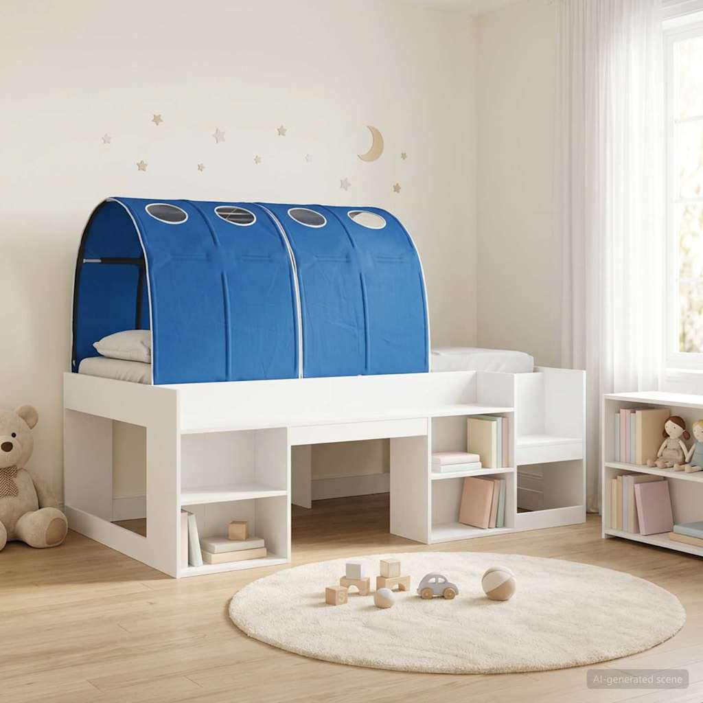 Letto con Tunnel 3 pz Bianco e Blu Legno multistrato | homemem39