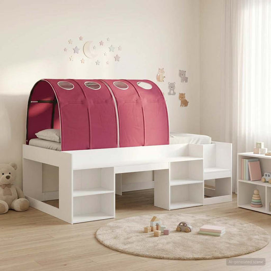 Letto con Tunnel 3 pz Bianco e Rosso Legno ingegnerizzato