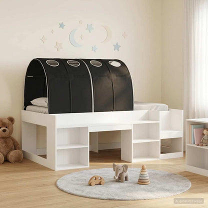 Letto con Tunnel 3 pz Bianco e Nero Legno multistrato | homemem39