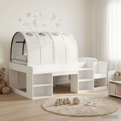 Letto con Tunnel con lo scaffale 3 pz Bianco Legno multistrato | homemem39