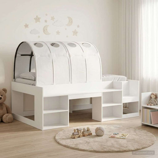 Letto con Tunnel con lo scaffale 3 pz Bianco Legno multistrato | homemem39