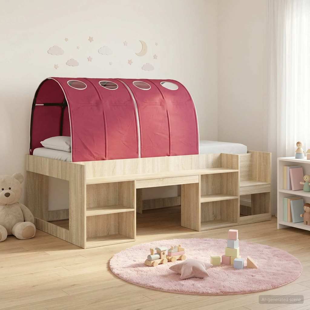 Letto con Tunnel 3 pz Rovere Sonoma e Rosso Legno multistrato | homemem39