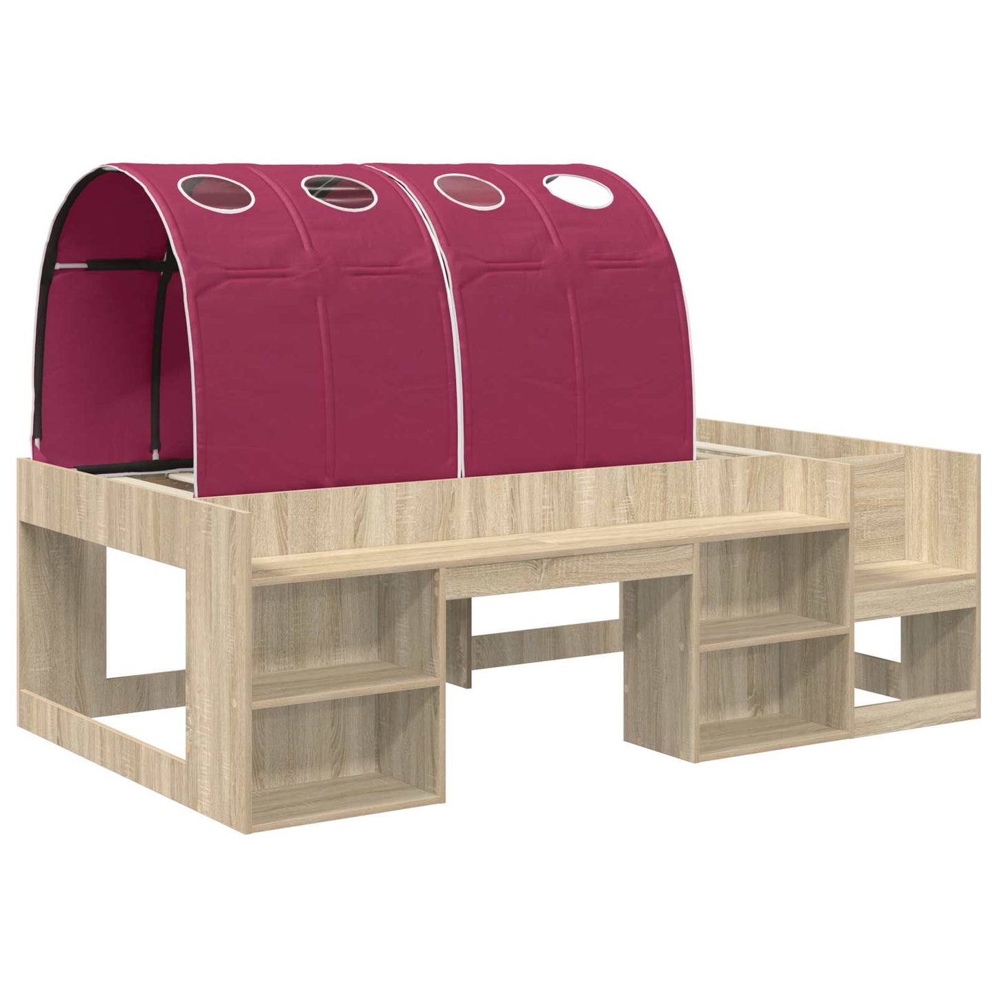 Letto con Tunnel 3 pz Rovere Sonoma e Rosso Legno multistrato | homemem39