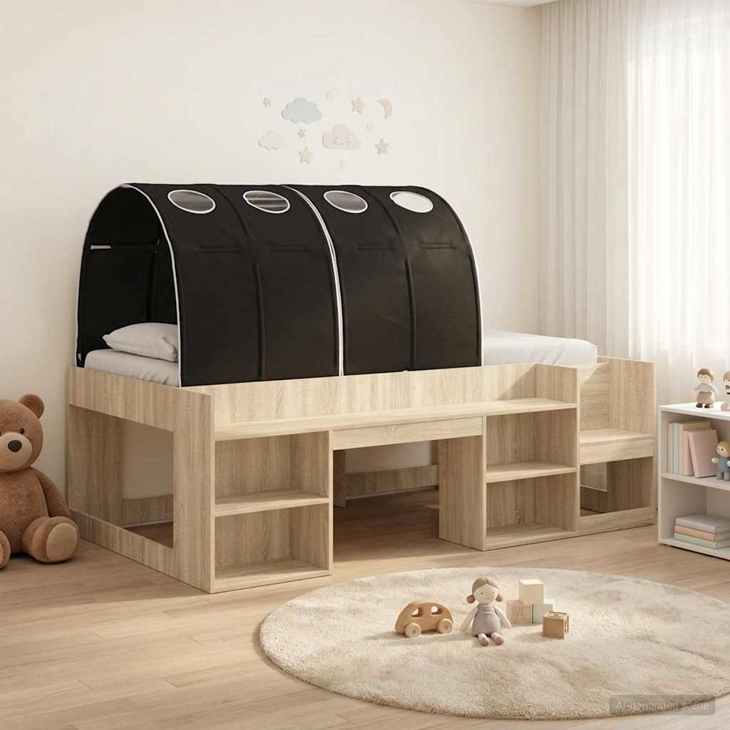 Letto con Tunnel 3 pz Rovere Sonoma e Nero Legno multistrato | homemem39