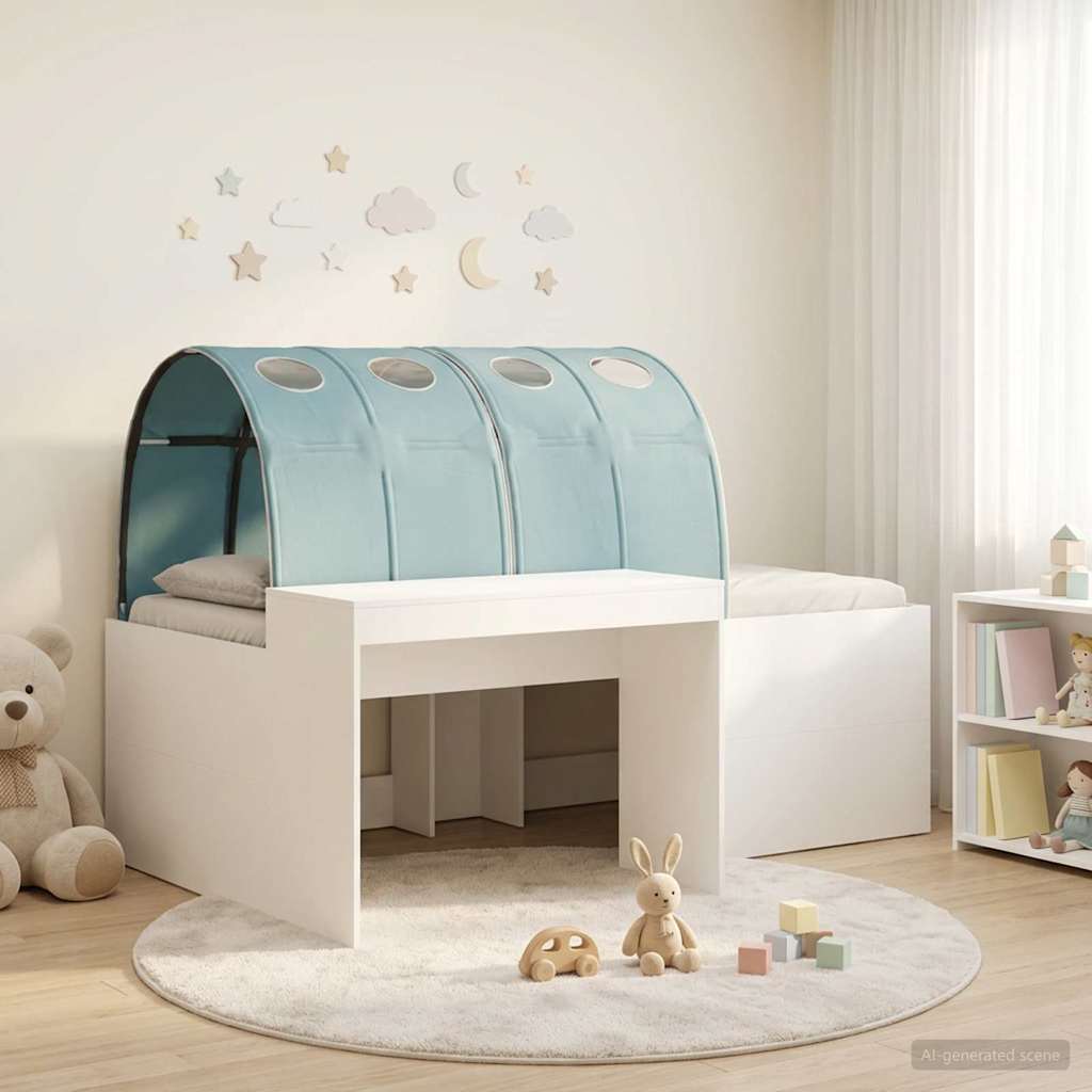 Letto con Tunnel 3 pz Bianco e azzurro Legno multistrato | homemem39