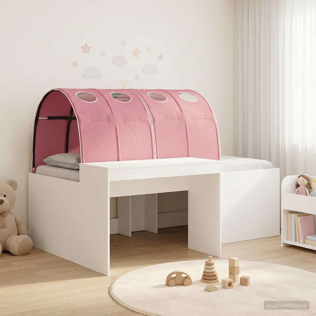 Letto con Tunnel 3 pz Bianco e Rosa Legno multistrato | homemem39