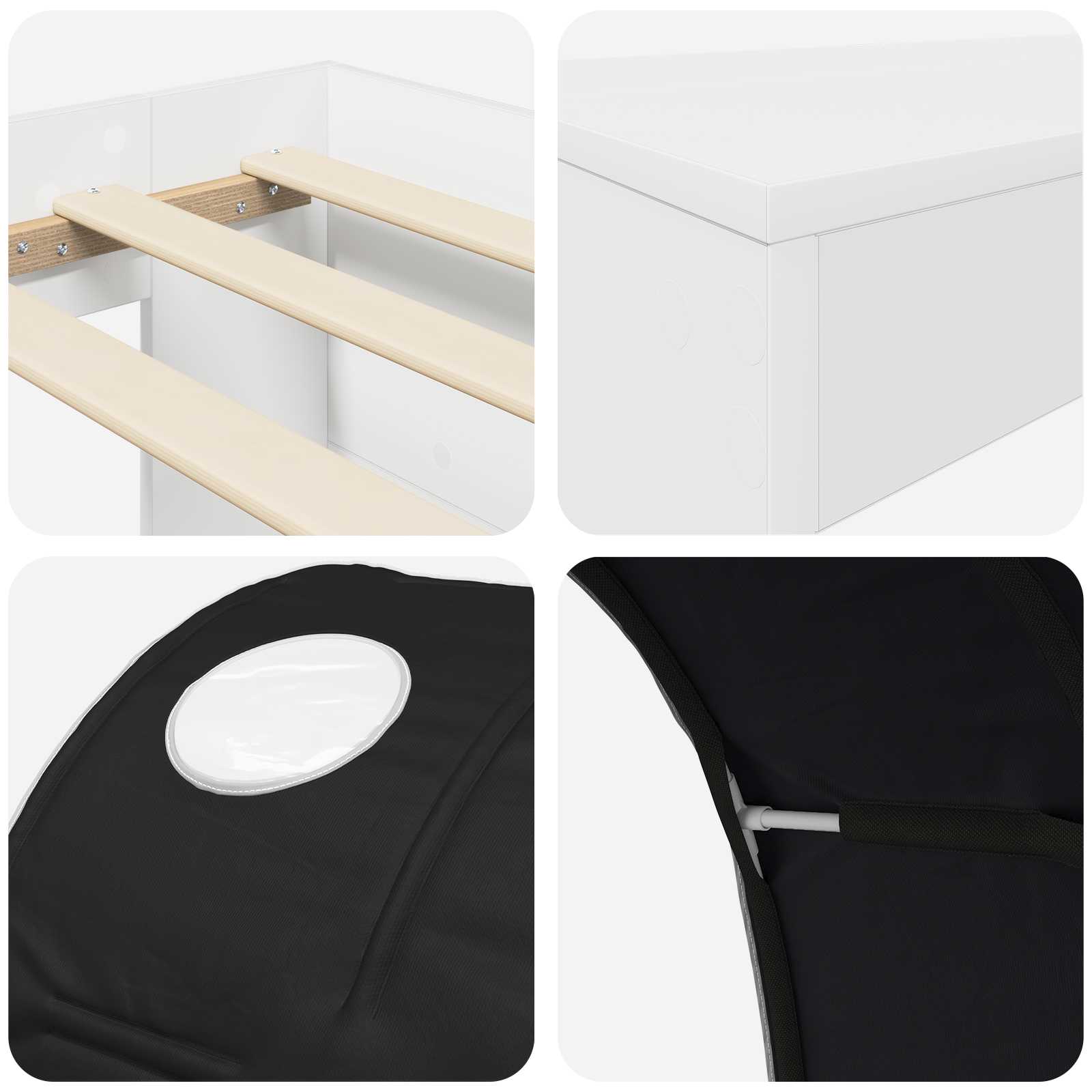 Letto con Tunnel 3 pz Bianco e Nero Legno multistrato | homemem39