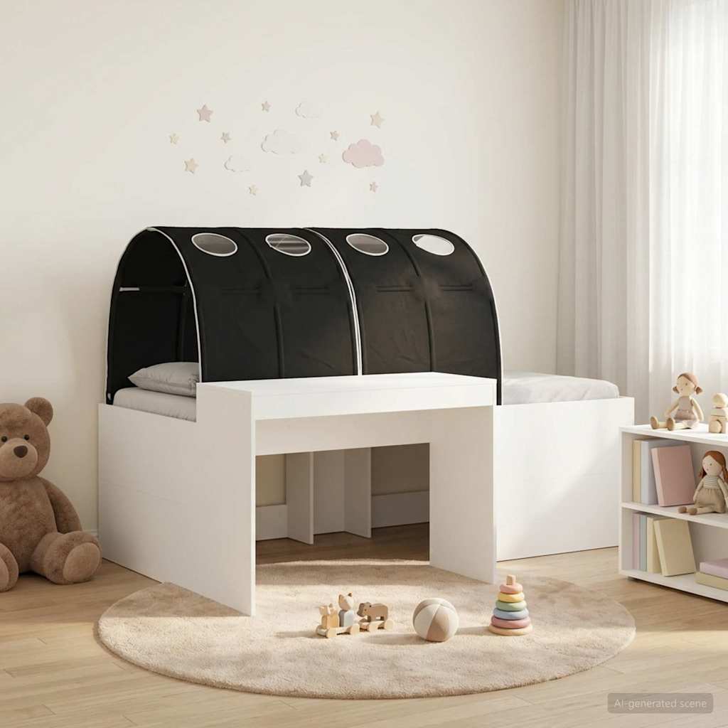 Letto con Tunnel 3 pz Bianco e Nero Legno multistrato | homemem39