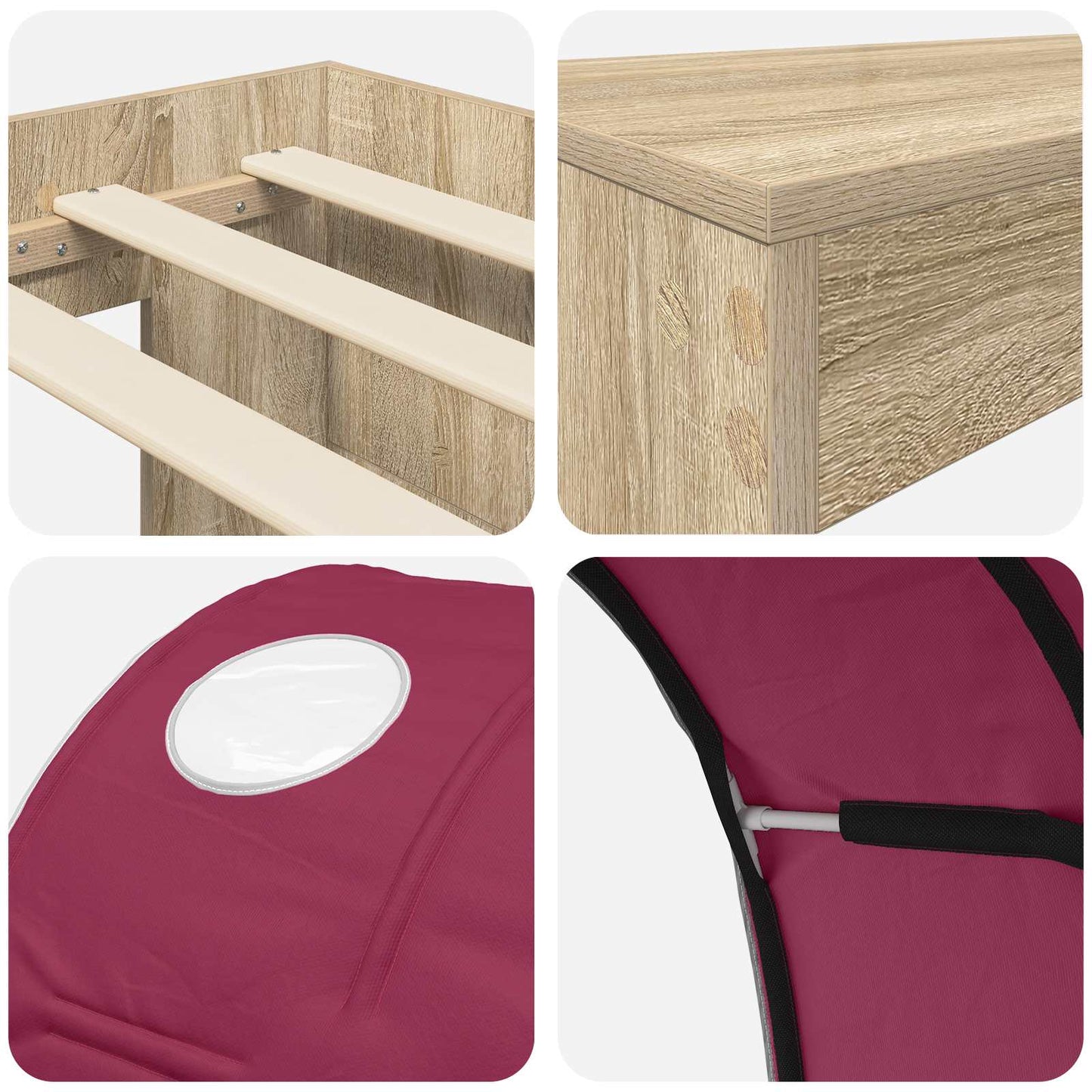 Letto con Tunnel 3 pz Rovere Sonoma e Rosso Legno multistrato | homemem39