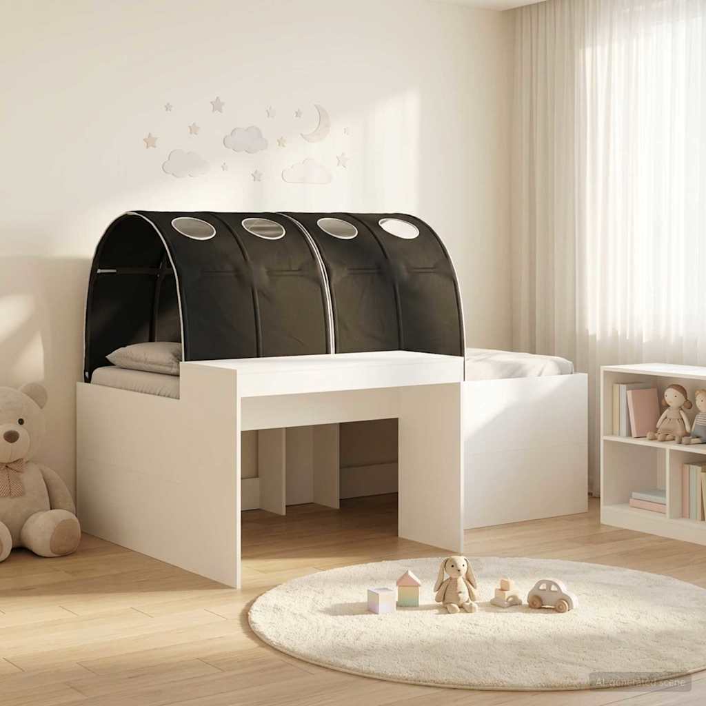 Letto con Tunnel 3 pz Bianco e Nero Legno ingegnerizzato | homemem39