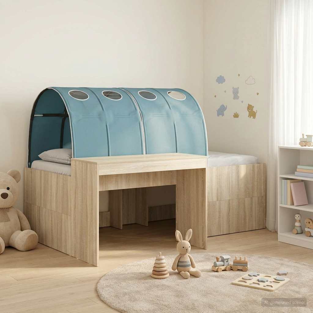 Letto con Tunnel 3 pz Rovere Sonoma e Azzurro