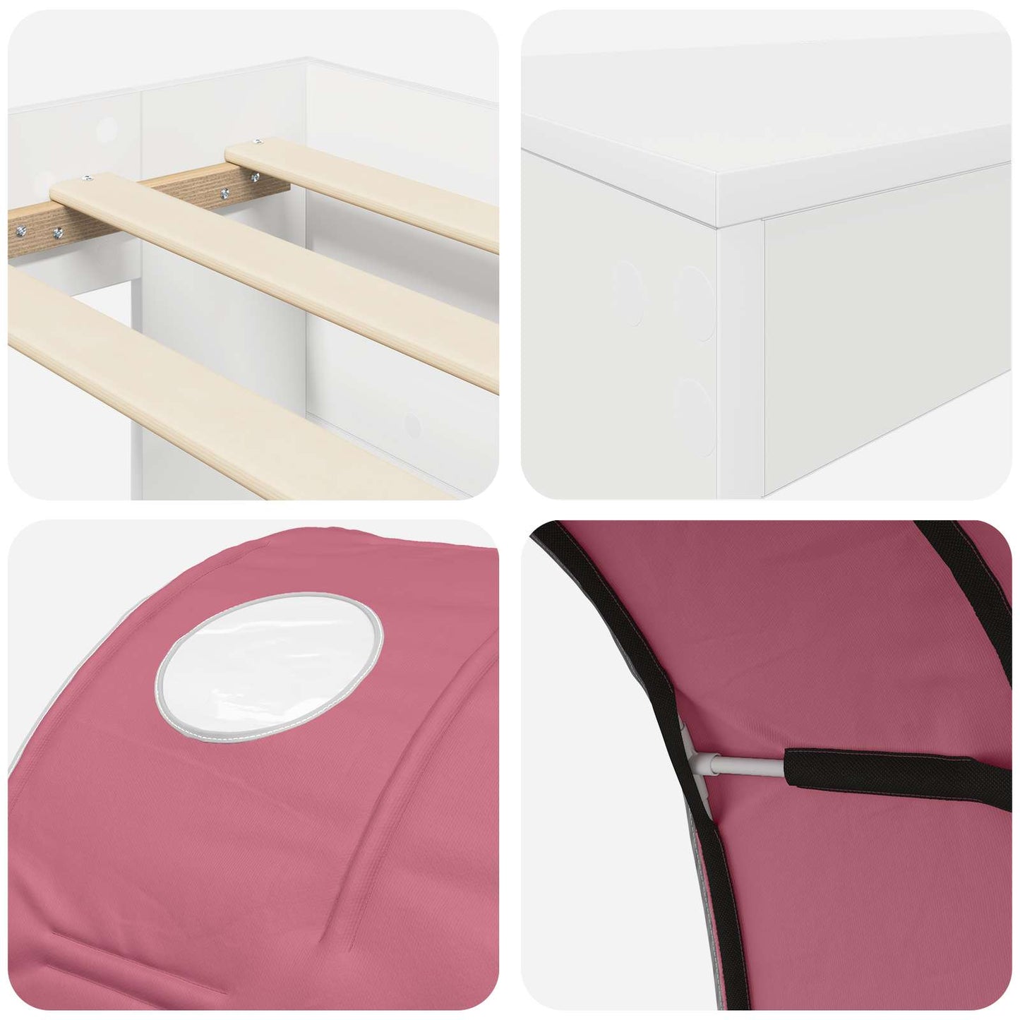 Letto alto per bambini con scrivania 3 pz Bianco e Rosa | homemem39