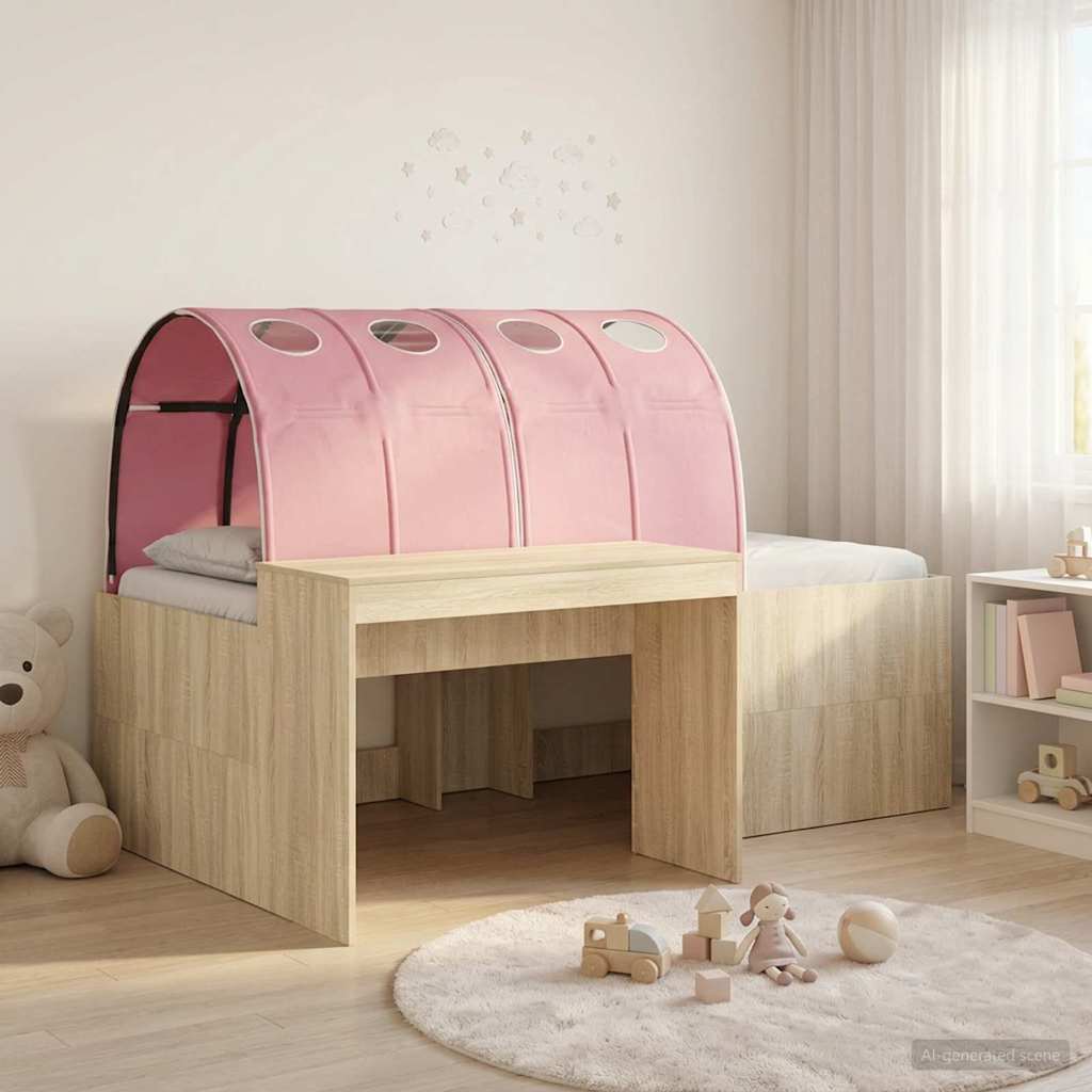Letto alto per bambini con scrivania 3 pz Rovere Sonoma e Rosa | homemem39