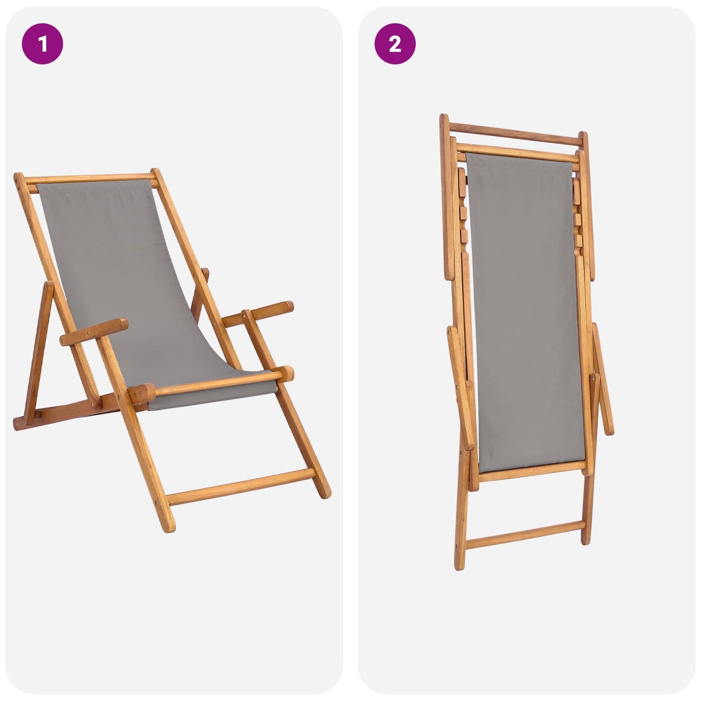 Sedia da spiaggia Grigio Chiaro Legno di teak solido
